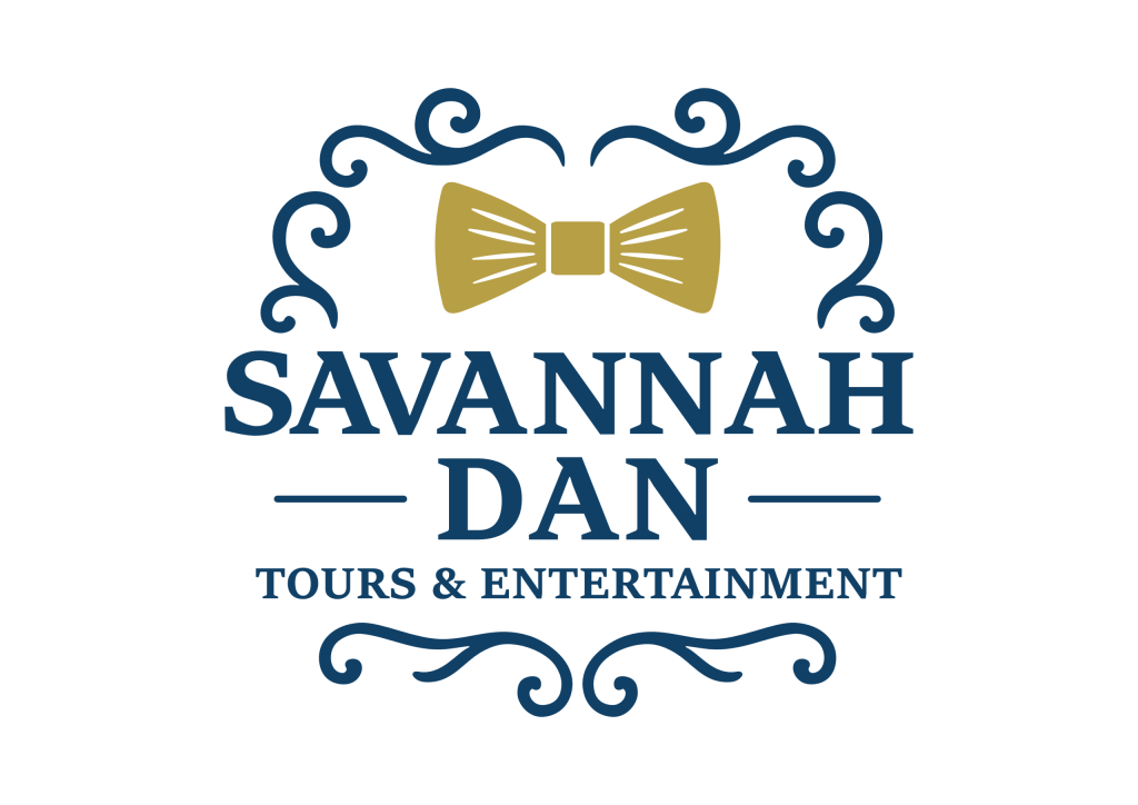 Savannah Dan Tours and Entertainment logo featuring a gold bowtie and decorative design elements