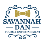 Savannah Dan Tours and Entertainment logo featuring a gold bowtie and decorative design elements