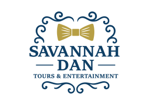 Savannah Dan Tours and Entertainment logo featuring a gold bowtie and decorative design elements